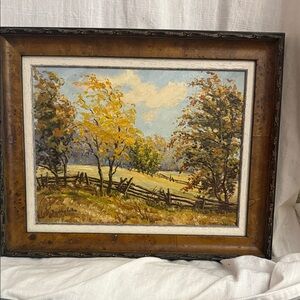 Dorothy Pullan original signed framed oil painting Rustic Autumn Landscape